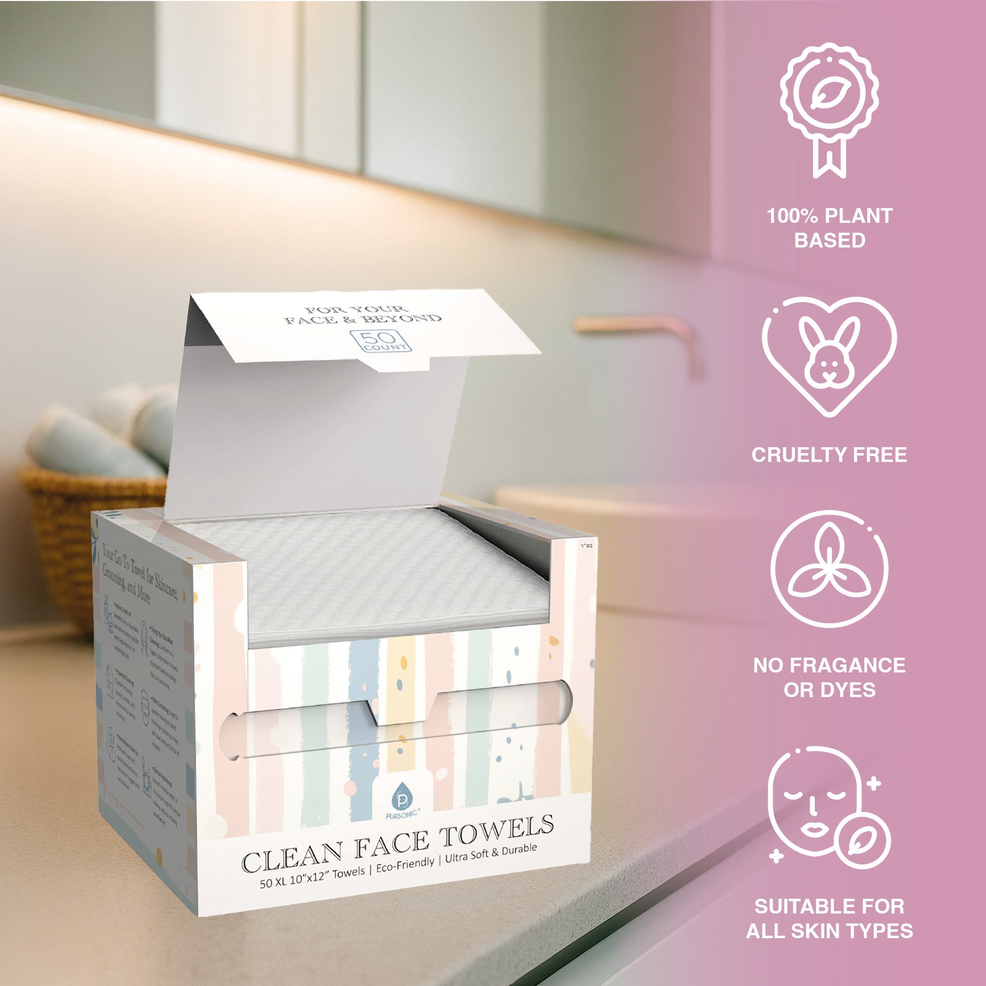 Pursonic Fresh & Clean Skincare Bundle: Clean Facial Towels + Makeup Removal Wipes