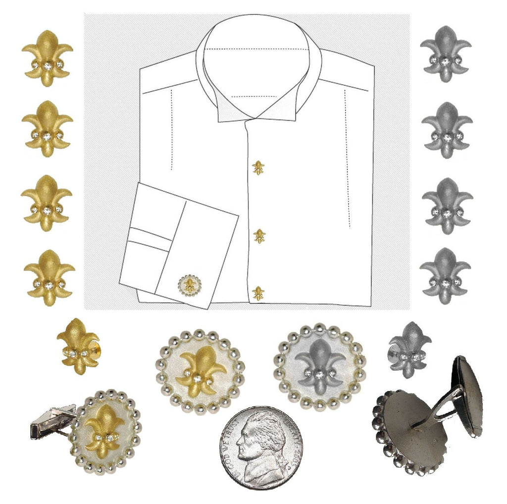 Fleur De Lis Tuxedo Shirt Studs: Diamonds in Sterling Silver