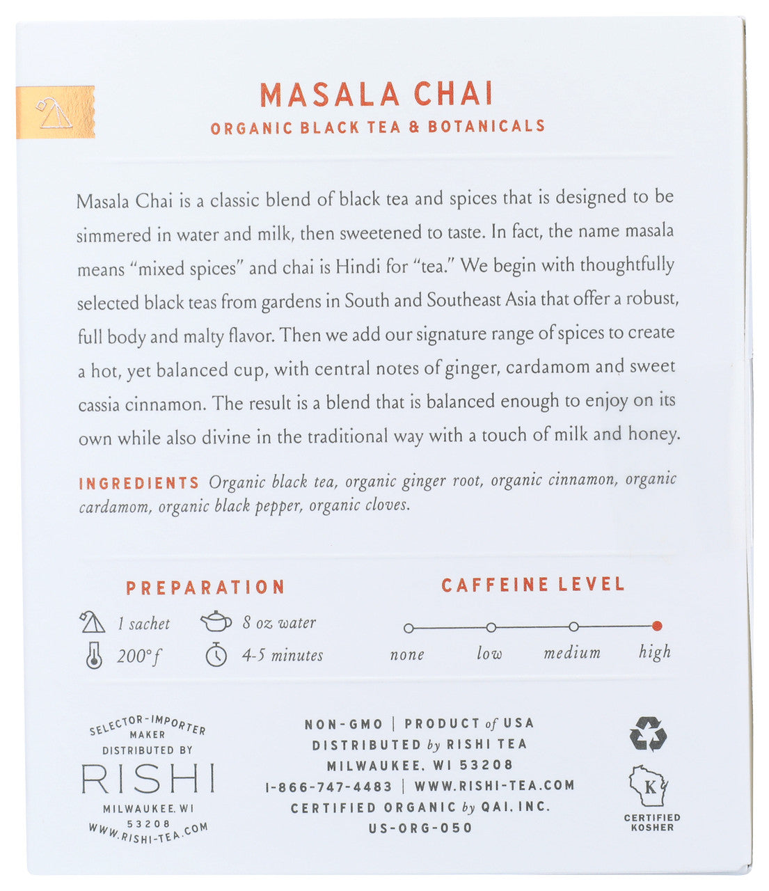 OG2 RISHI MSALA CHAI TEA ( 6 X 15 BAG  )